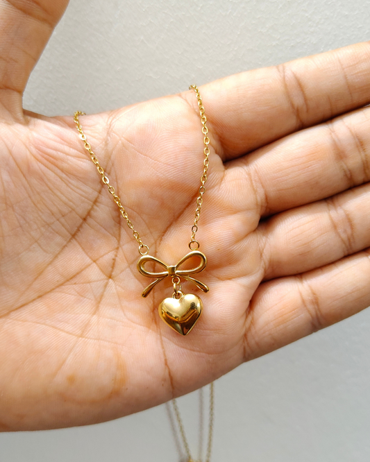 Golden Heart Bow Pendant