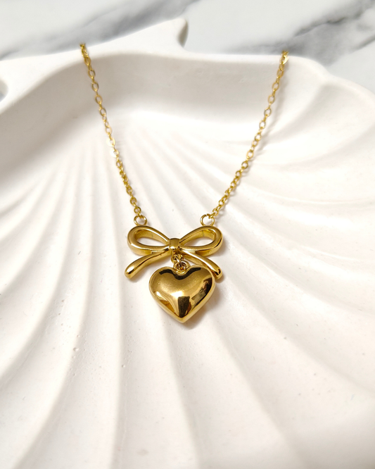 Golden Heart Bow Pendant